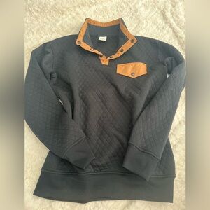 Black Quilted Crewneck Sweater with Brown Accents